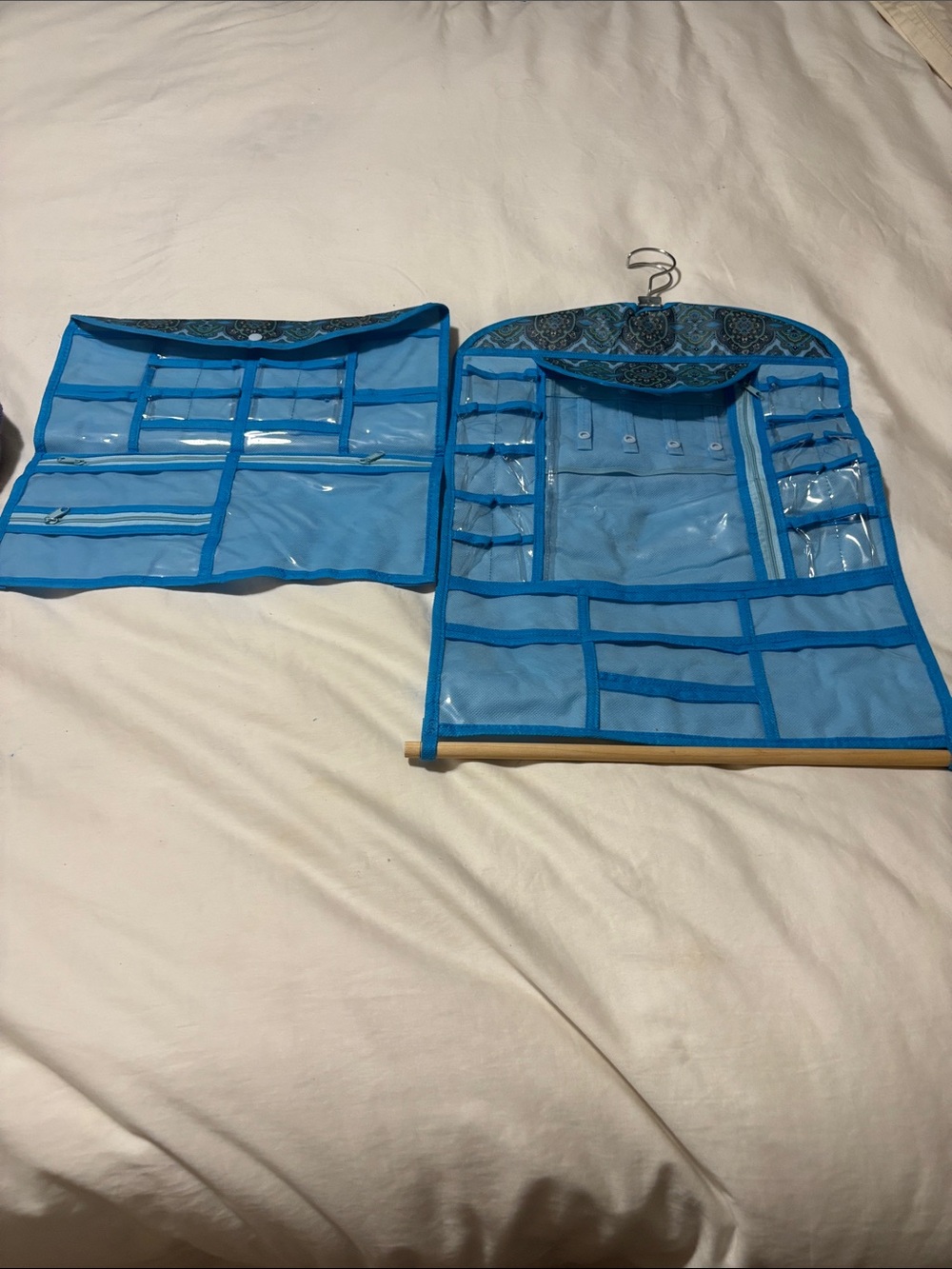 Blue Hanging Jewelry & Accessory Organizer with Multiple Pockets